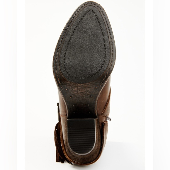 Shyanne Women's Sevilla Buckle Fringe Western Booties in brown leather size 10 - Picture 4 of 6